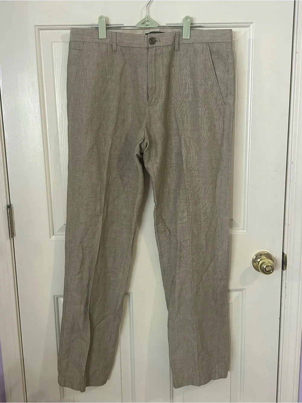 Banana Republic Kentfield Linen Cotton Pants Men's 33x32 Beige Straight Leg